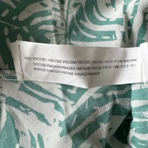 MINKPINK Collins Asymmetrical Hem Midi Dress in Green Palm Print Size Medium - Picture 5 of 11